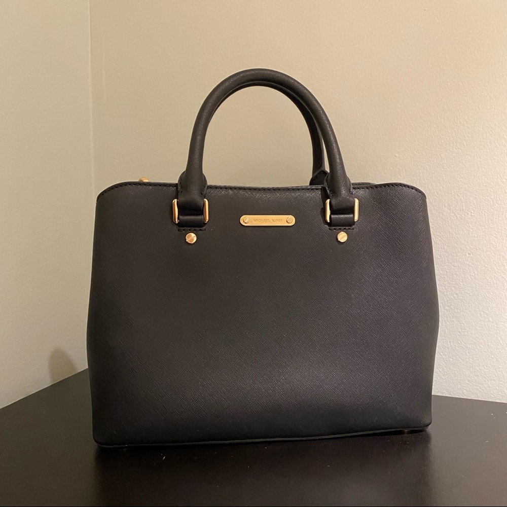 michael kors black leather satchel